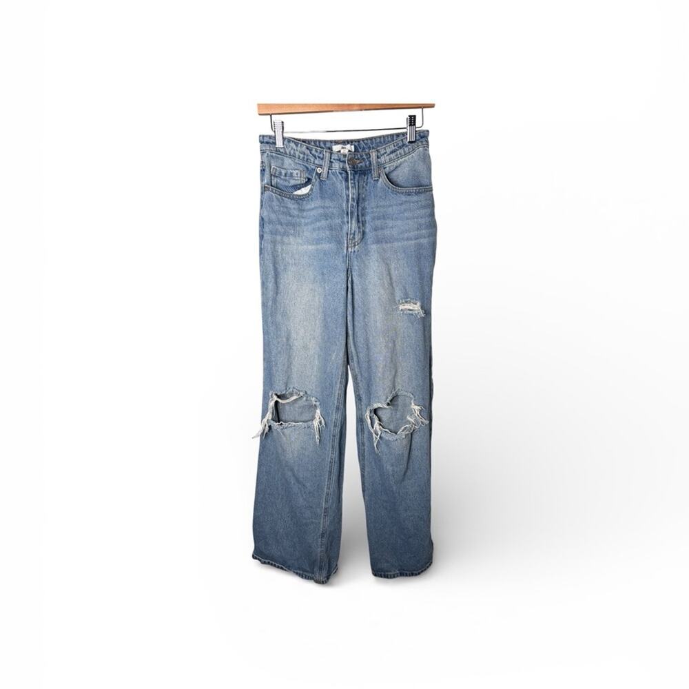 BP Medium Wash Mid Rise Distressed Wide Leg Jeans 27